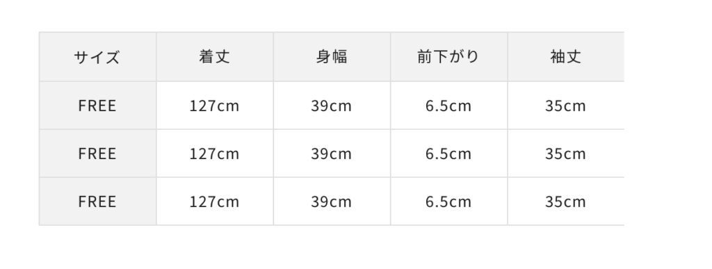 スペックテーブルA